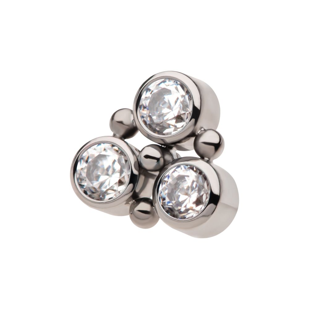 Titanium Internally Threaded 4-Bead Bezel Round CZ/Opal 3-Cluster Top