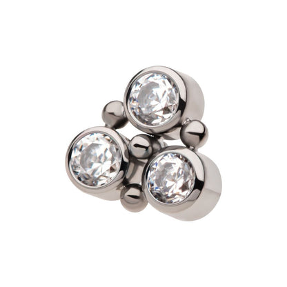Titanium Internally Threaded 4-Bead Bezel Round CZ/Opal 3-Cluster Top