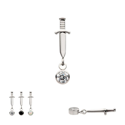 Titanium Internally Threaded Dangle Bezel Round Gem Dagger Top