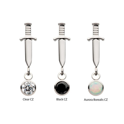 Titanium Internally Threaded Dangle Bezel Round Gem Dagger Top