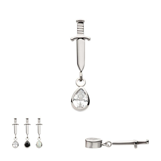 Titanium Internally Threaded Dangle Bezel Teardrop Gem Dagger Top