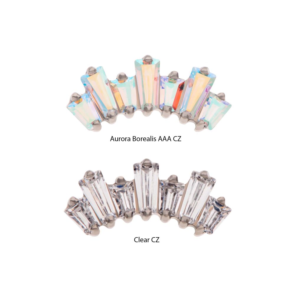 Titanium Internally Threaded Prong Set Baguette CZ 7-Cluster Fan Shape Top