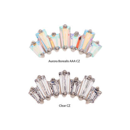 Titanium Internally Threaded Prong Set Baguette CZ 7-Cluster Fan Shape Top