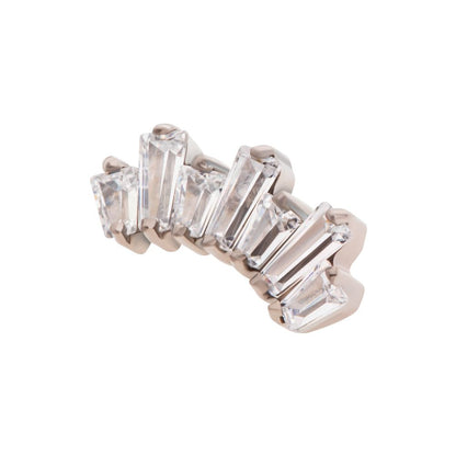 Titanium Internally Threaded Prong Set Baguette CZ 7-Cluster Fan Shape Top