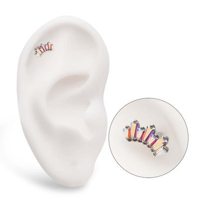 Titanium Internally Threaded Prong Set Baguette CZ 7-Cluster Fan Shape Top