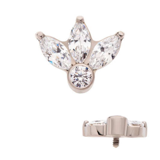 Titanium Internally Threaded Bezel Set Round Gem and 3-Cluster Marquise Gem Fan Top