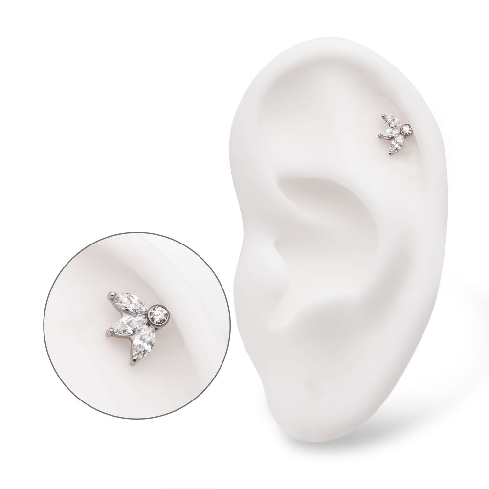 Titanium Internally Threaded Bezel Set Round Gem and 3-Cluster Marquise Gem Fan Top