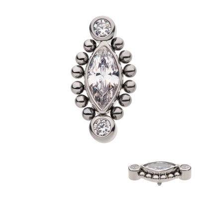 Titanium Internally Threaded with Bezel Set Round CZ & Beads Around Marquise CZ Top