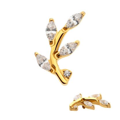 24Kt Gold PVD Titanium Internally Threaded Prong Set Marquise CZ Leaf Top