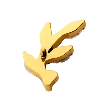 24Kt Gold PVD Titanium Internally Threaded Prong Set Marquise CZ Leaf Top