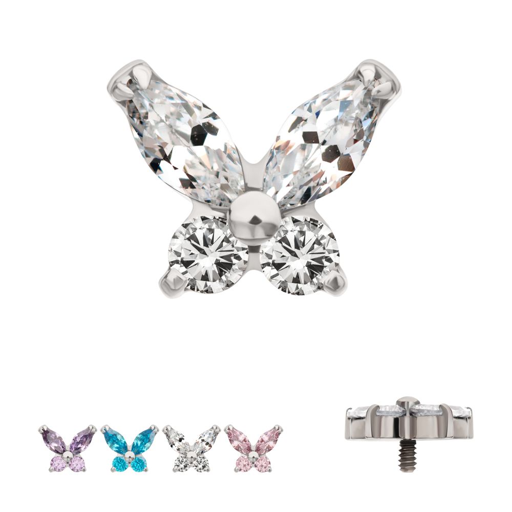 Titanium Internally Threaded Small Butterfly with Prong Set Round & Marquise Gem Top