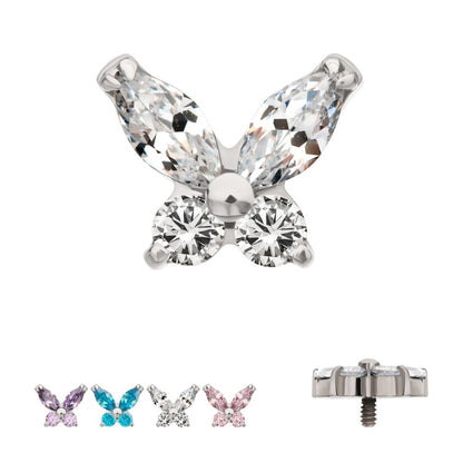 Titanium Internally Threaded Small Butterfly with Prong Set Round & Marquise Gem Top