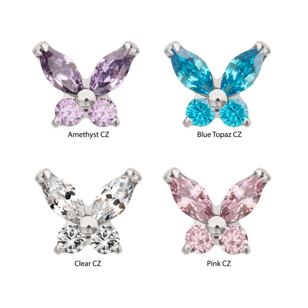 Titanium Internally Threaded Small Butterfly with Prong Set Round & Marquise Gem Top