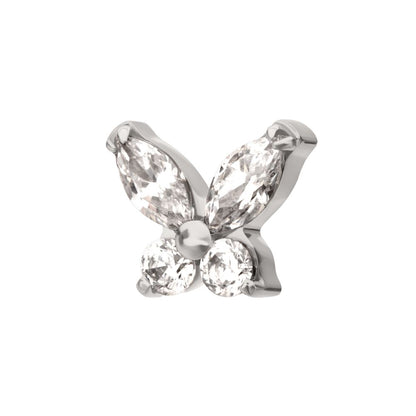 Titanium Internally Threaded Small Butterfly with Prong Set Round & Marquise Gem Top