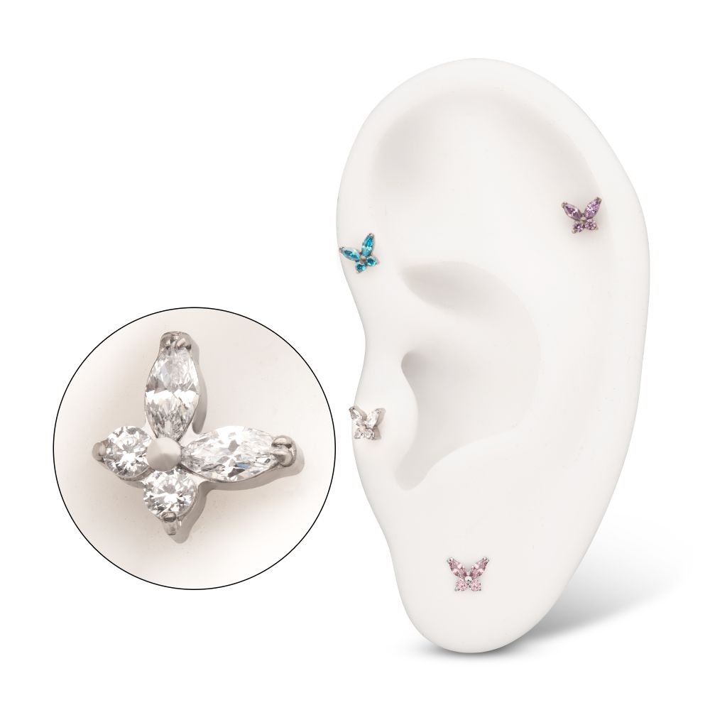 Titanium Internally Threaded Small Butterfly with Prong Set Round & Marquise Gem Top