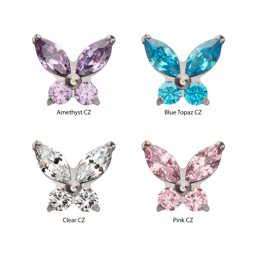 Titanium Internally Threaded Butterfly with Prong Set Round & Marquise Gem Top