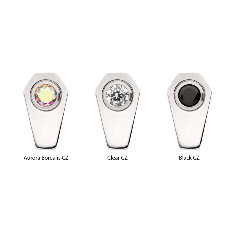 Titanium Internally Threaded Coffin Top with Bezel Set Round CZ