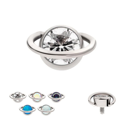 Titanium Internally Threaded Planet Top with Bezel Set Round CZ/Opal