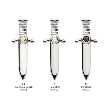 Titanium Internally Threaded with Bezel Set 1mm CZ Dagger Top
