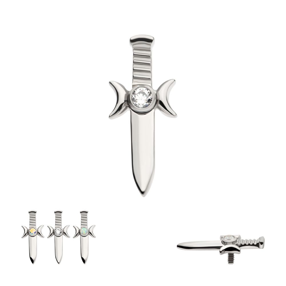 Titanium Internally Threaded with Bezel Set 2mm CZ/Opal Triple Moon Phase Dagger Top
