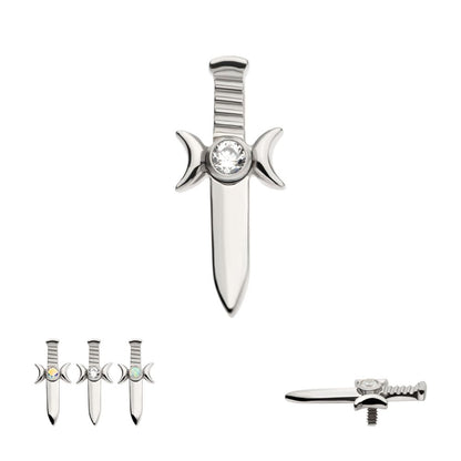 Titanium Internally Threaded with Bezel Set 2mm CZ/Opal Triple Moon Phase Dagger Top
