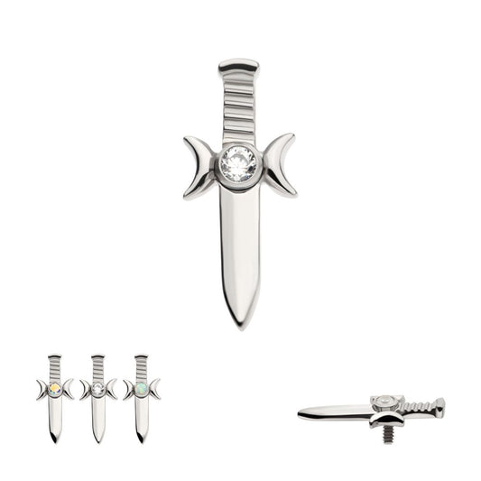 Titanium Internally Threaded with Bezel Set 2mm CZ/Opal Triple Moon Phase Dagger Top