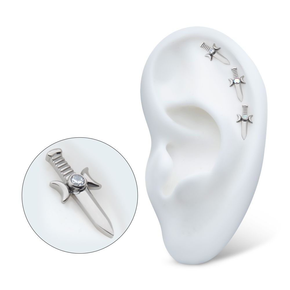 Titanium Internally Threaded with Bezel Set 2mm CZ/Opal Triple Moon Phase Dagger Top