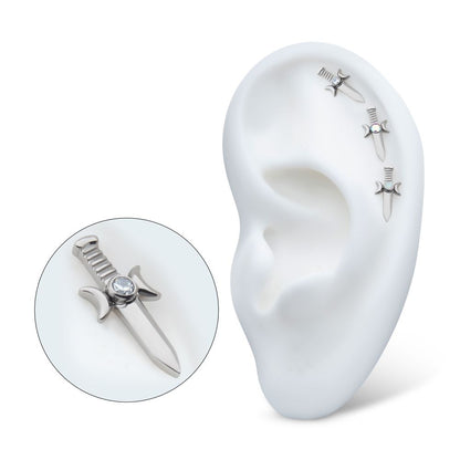 Titanium Internally Threaded with Bezel Set 2mm CZ/Opal Triple Moon Phase Dagger Top