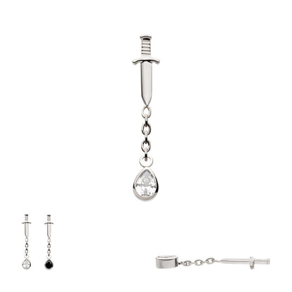 Titanium Internally Threaded Dangle Chain Bezel Teardrop CZ Dagger Top