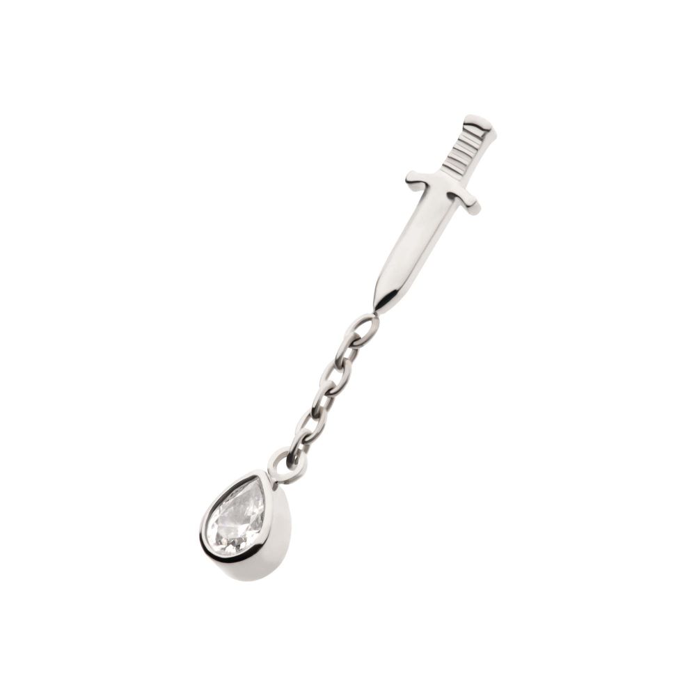 Titanium Internally Threaded Dangle Chain Bezel Teardrop CZ Dagger Top