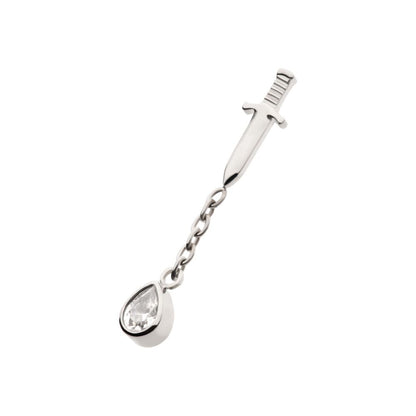 Titanium Internally Threaded Dangle Chain Bezel Teardrop CZ Dagger Top