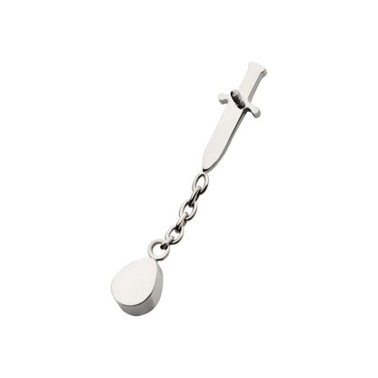 Titanium Internally Threaded Dangle Chain Bezel Teardrop CZ Dagger Top