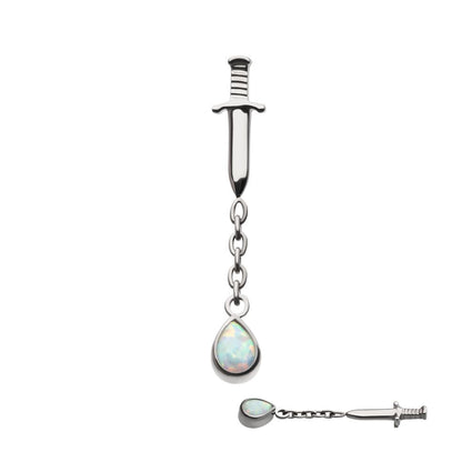 Titanium Internally Threaded Dagger Top with Bezel Set Teardrop Opal Chain Dangle