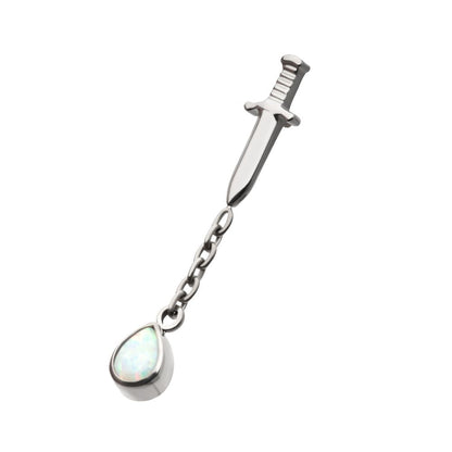 Titanium Internally Threaded Dagger Top with Bezel Set Teardrop Opal Chain Dangle