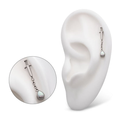 Titanium Internally Threaded Dagger Top with Bezel Set Teardrop Opal Chain Dangle