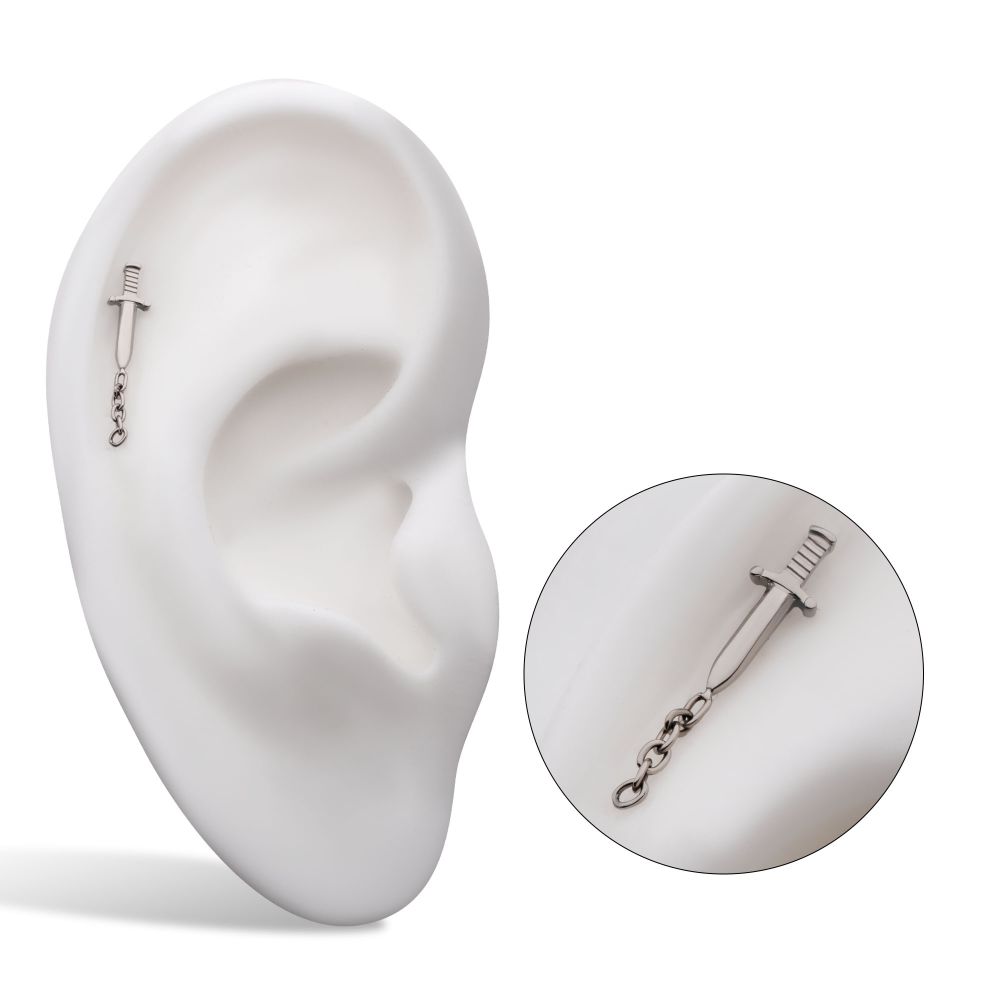 Titanium Internally Threaded Dagger Top with Dangle 8mm Chain