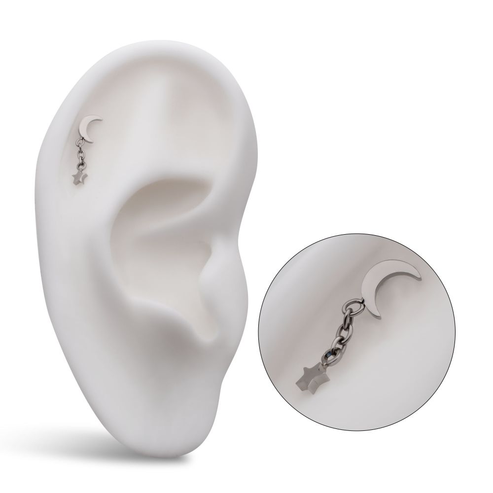 Titanium Internally Threaded Crescent Moon Top with Dangle Star