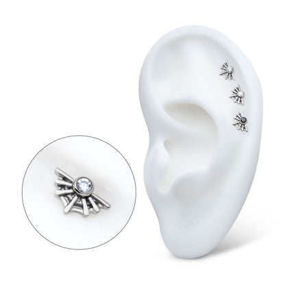 Titanium Internally Threaded Bezel Set CZ Spiderweb Top