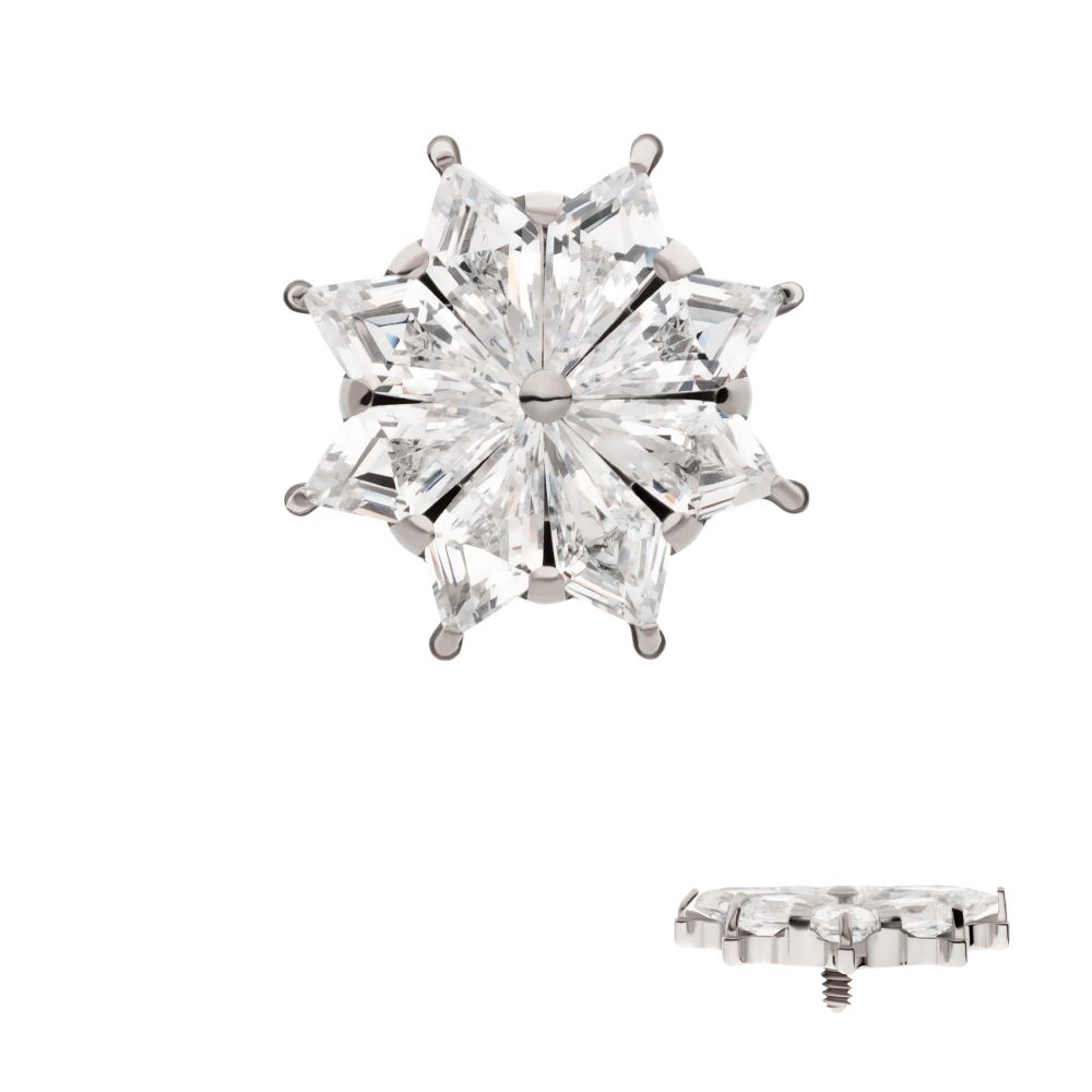 Titanium Internally Threaded 8-Cluster Prong Set Kite Shape CZ Flower Top