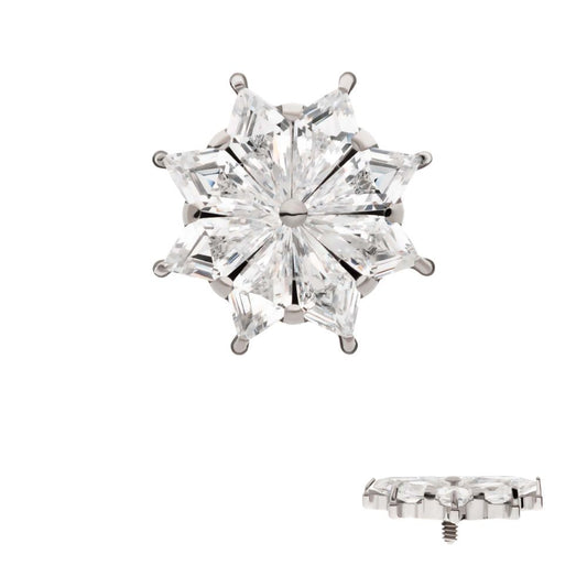 Titanium Internally Threaded 8-Cluster Prong Set Kite Shape CZ Flower Top