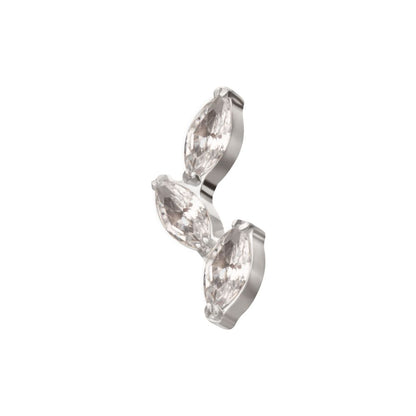 Titanium Internally Threaded Vine Shape Top with 3-Tier Full Clear CZ Gem Marquise