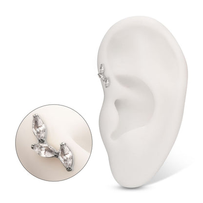 Titanium Internally Threaded Vine Shape Top with 3-Tier Full Clear CZ Gem Marquise