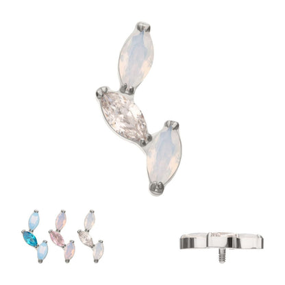 Titanium Internally Threaded Vine Shape Top with 3-Tier Alternating Opalite/CZ Marquise