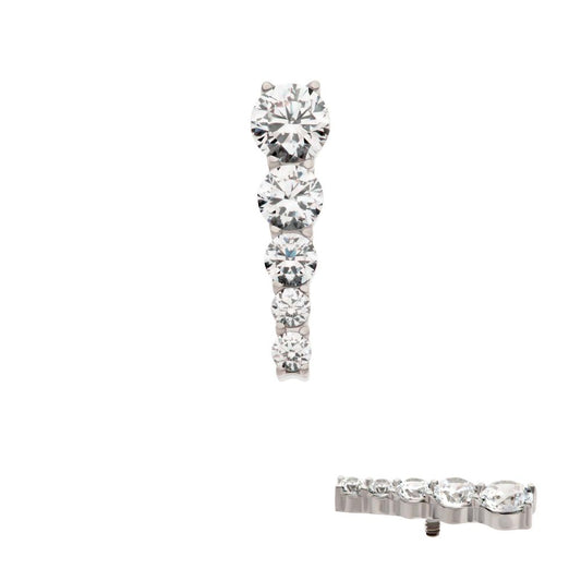 Titanium Internally Threaded Cascading Prong Set Round CZ Gem 5-Cluster Top