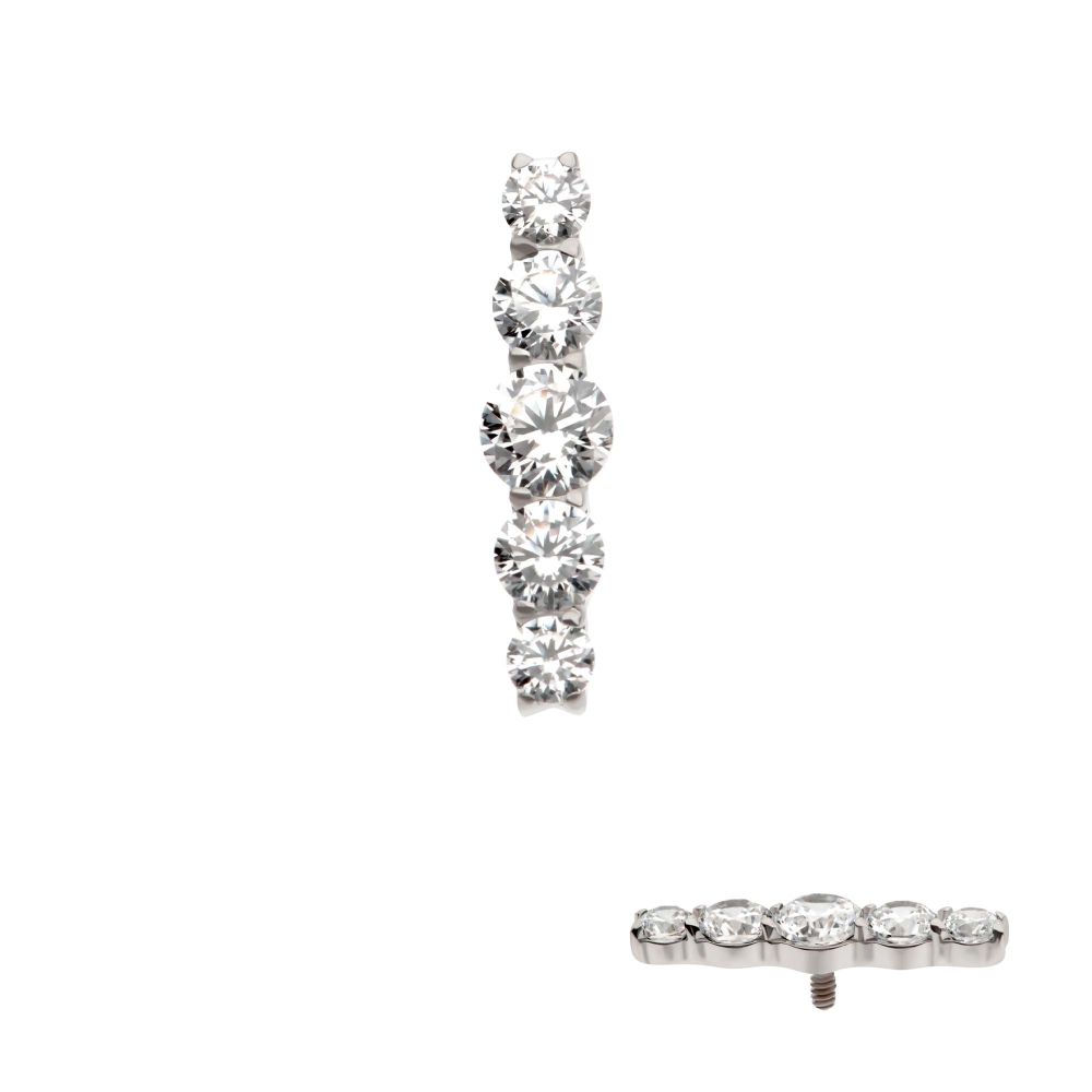 Titanium Internally Threaded 5-Cluster Prong Set Round CZ Gem Bar Top