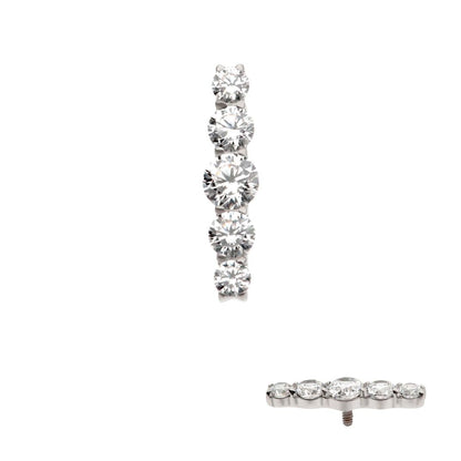 Titanium Internally Threaded 5-Cluster Prong Set Round CZ Gem Bar Top