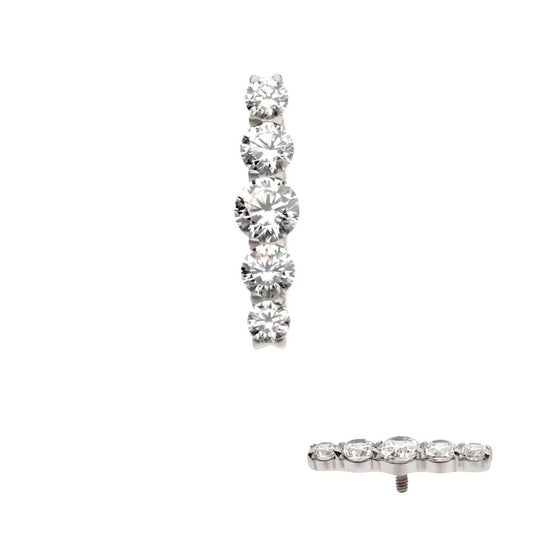 Titanium Internally Threaded 5-Cluster Prong Set Round CZ Gem Bar Top