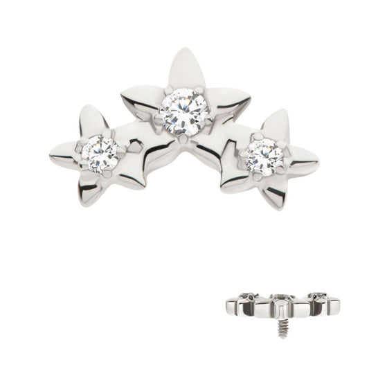 Titanium Internally Threaded Prong Set Round CZ Gem 3-Cluster Star Top