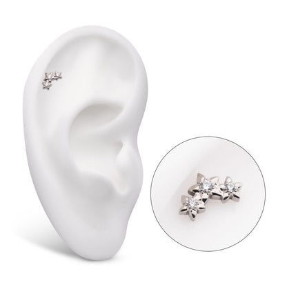 Titanium Internally Threaded Prong Set Round CZ Gem 3-Cluster Star Top