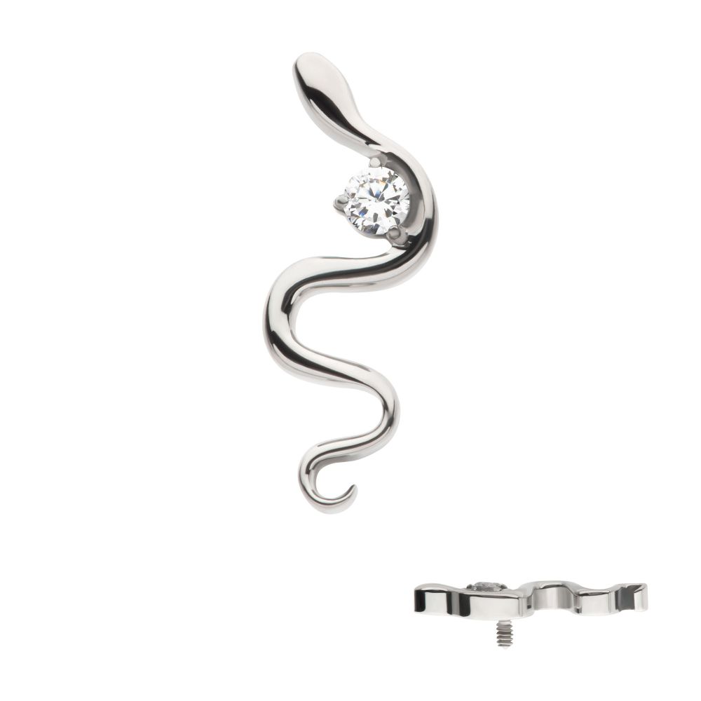 Titanium Internally Threaded with 1.8mm Prong Set Round CZ Gem Snake Top